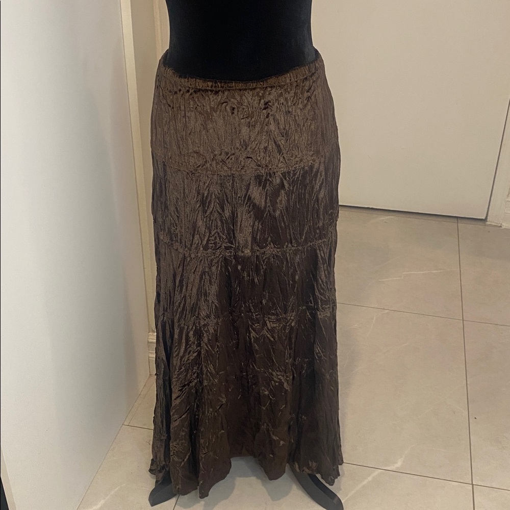 Y2K CHOCOLATE Brown Velvet tiered crinkled  Maxi Skirt Size Large/X-Large